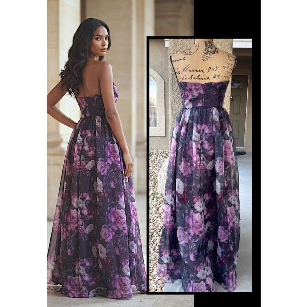Lulus Strapless Bustier Purple Floral Print Wonderful Waltz Maxi Dress Size M - Picture 6 of 15
